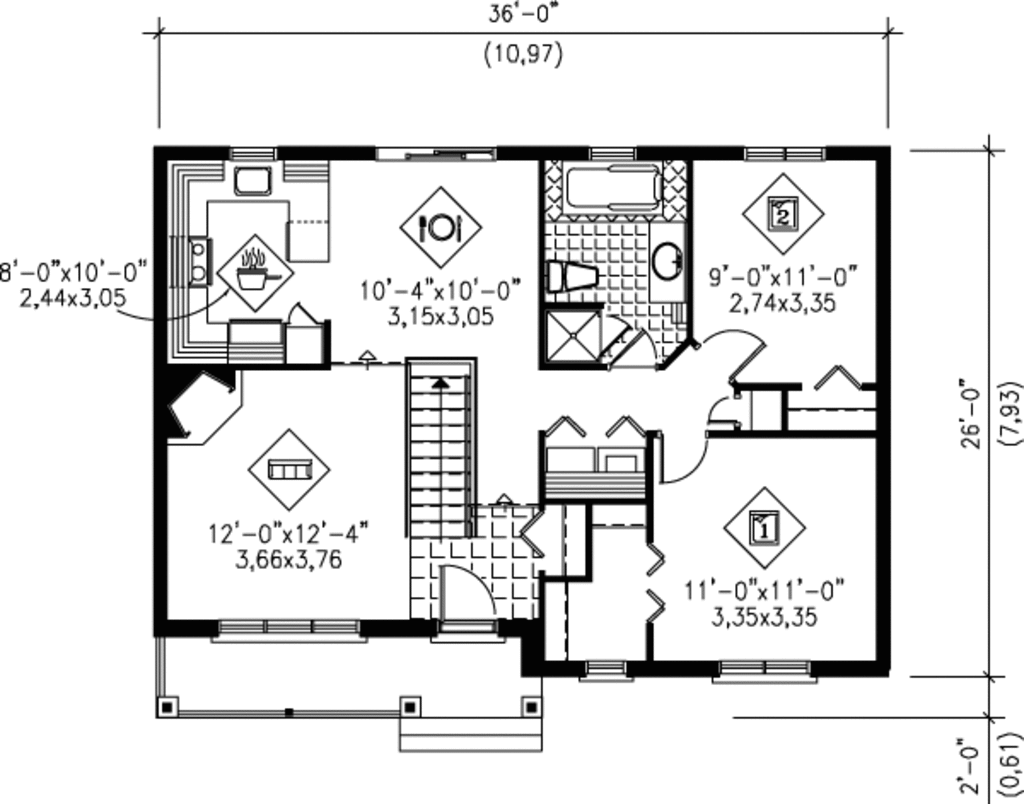 Traditional Style House  Plan  2 Beds 1 Baths 900  Sq  Ft  