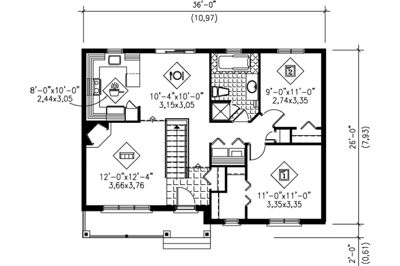 Dream House Plan - Floor Plan - Main Floor for Traditional House Plan #25-106 - 2 bed, 1 bath