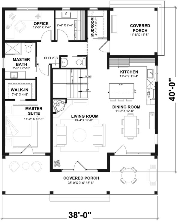 Floor Plan - Main Floor for Farmhouse House Plan #23-826 - 4 bed, 2.5 bath
