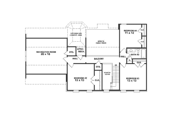 Floor Plan - Upper Floor for Colonial House Plan #81-486 - 4 bed, 2.5 bath