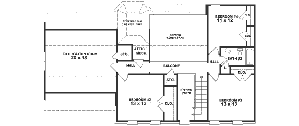 Colonial Floor Plan - Upper Floor Plan #81-486