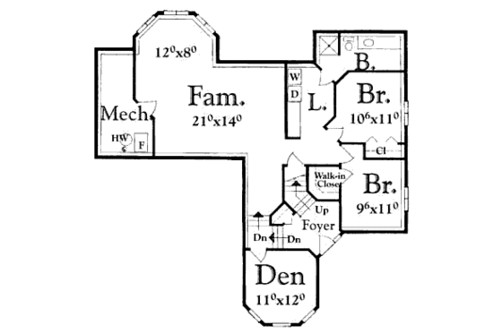 Floor Plan - Lower Floor for European House Plan #409-113 - 3 bed, 2 bath