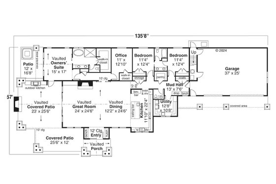 Floor Plan - Main Floor for Craftsman House Plan #124-1382 - 3 bed, 2.5 bath