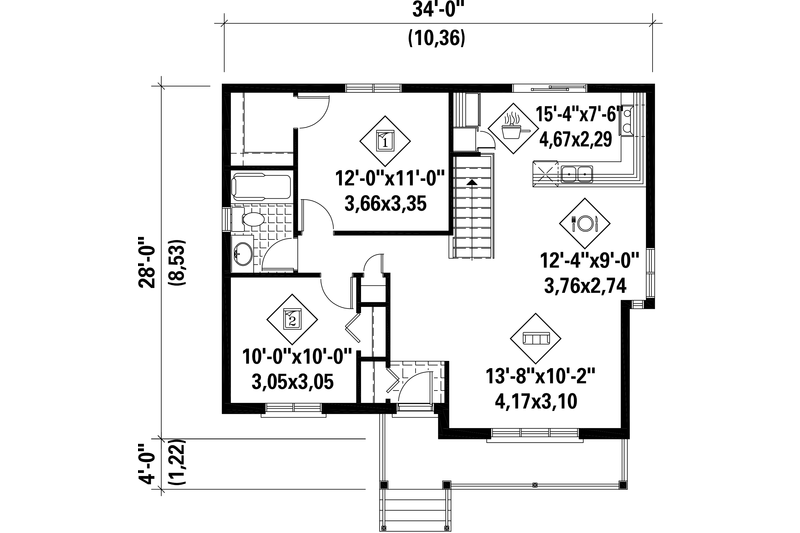 House Blueprint - Floor Plan - Main Floor for Country House Plan #25-4458 - 2 bed, 1 bath