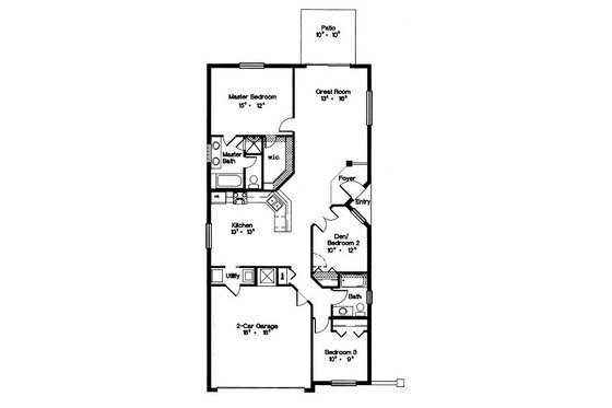 Floor Plan - Main Floor for Mediterranean House Plan #417-116 - 3 bed, 2 bath