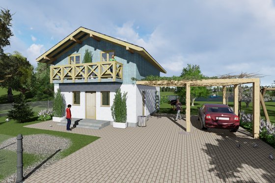 Exterior - Front Elevation for European House Plan #549-9 - 3 bed, 1 bath