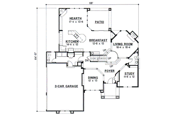Floor Plan - Main Floor for European House Plan #67-608 - 4 bed, 4.5 bath
