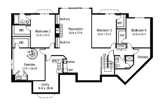 Floor Plan - Lower Floor for Traditional House Plan #51-192 - 4 bed, 3.5 bath