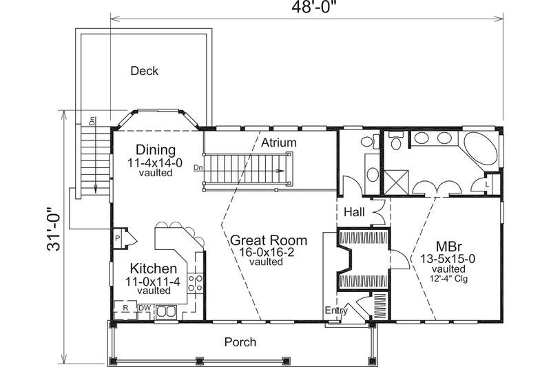House Blueprint - 1680 square foot garage under traditional house plan
