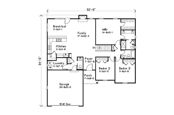 Floor Plan - Main Floor for Ranch House Plan #22-643 - 3 bed, 2.5 bath