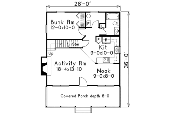 Floor Plan - Main Floor for Traditional House Plan #57-435 - 2 bed, 2 bath