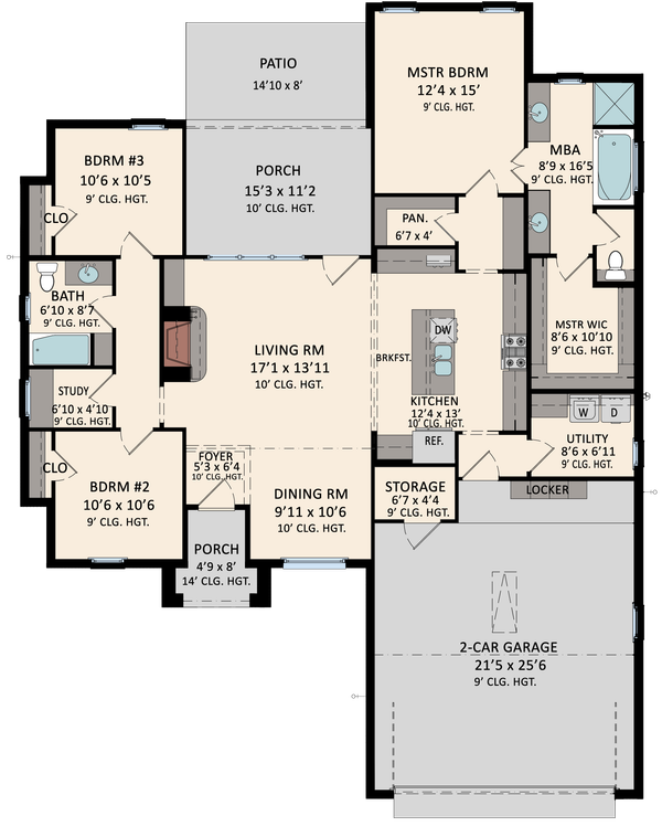 Southern Floor Plan - Main Floor Plan #1081-38