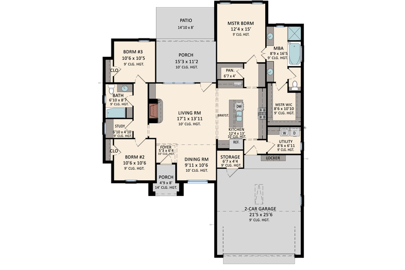 Architectural House Design - Floor Plan - Main Floor for Southern House Plan #1081-38 - 3 bed, 2 bath