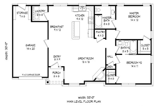Floor Plan - Main Floor for Craftsman House Plan #932-25 - 2 bed, 2 bath