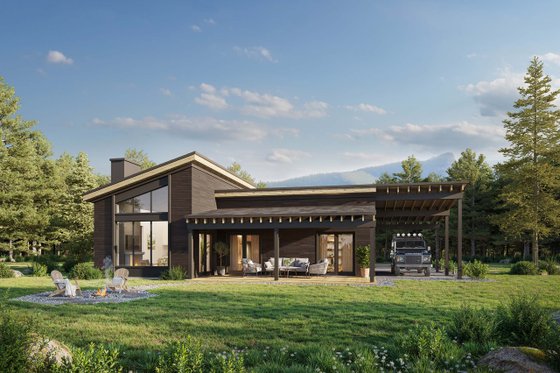 Exterior - Rear Elevation for Cabin House Plan #924-27 - 2 bed, 1 bath