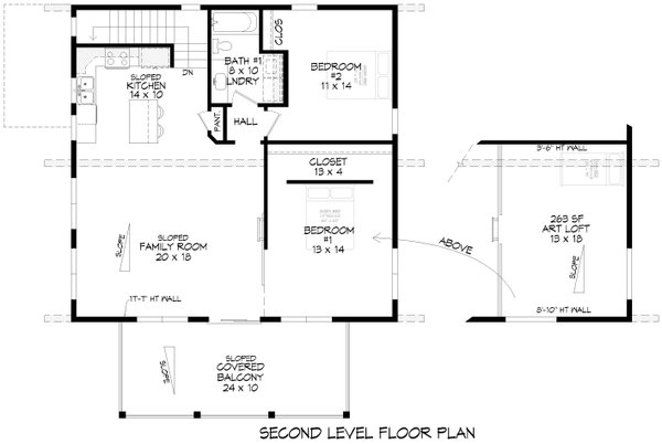 Southern Floor Plan - Upper Floor Plan #932-1274