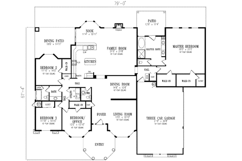 Dream House Plan - Floor Plan - Main Floor for Mediterranean House Plan #1-705 - 4 bed, 2.5 bath