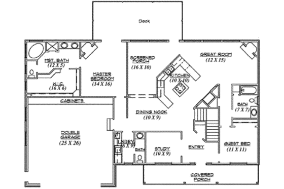Floor Plan - Main Floor for Ranch House Plan #5-122 - 3 bed, 2.5 bath
