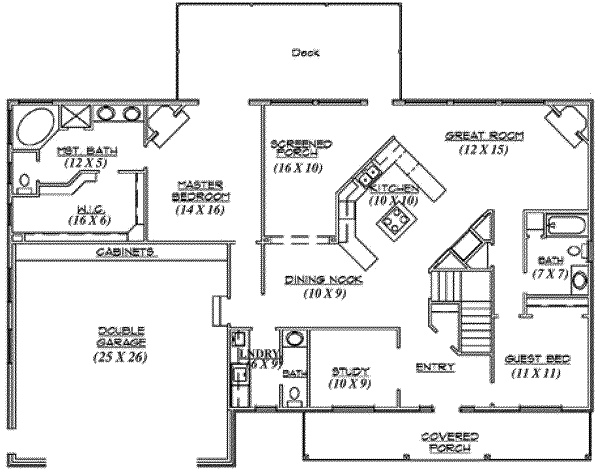 Architectural House Design - Ranch Floor Plan - Main Floor Plan #5-122