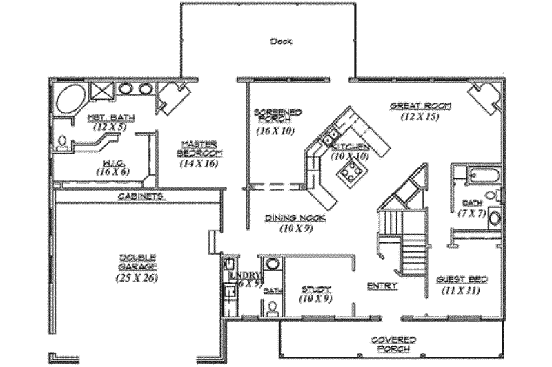 Architectural House Design - Floor Plan - Main Floor for Ranch House Plan #5-122 - 3 bed, 2.5 bath