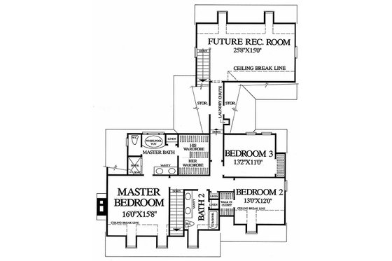Floor Plan - Upper Floor for Colonial House Plan #137-178 - 3 bed, 2 bath