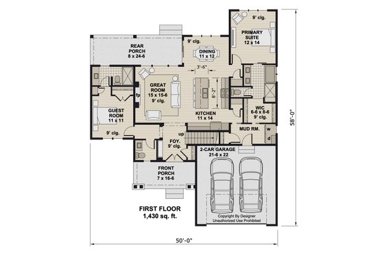 Floor Plan - Main Floor for Farmhouse House Plan #51-1416 - 4 bed, 4.5 bath