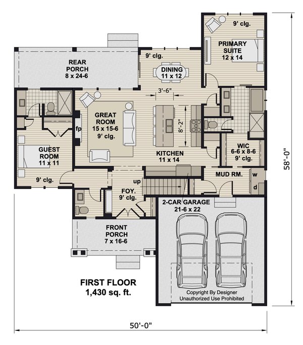 Farmhouse Floor Plan - Main Floor Plan #51-1416