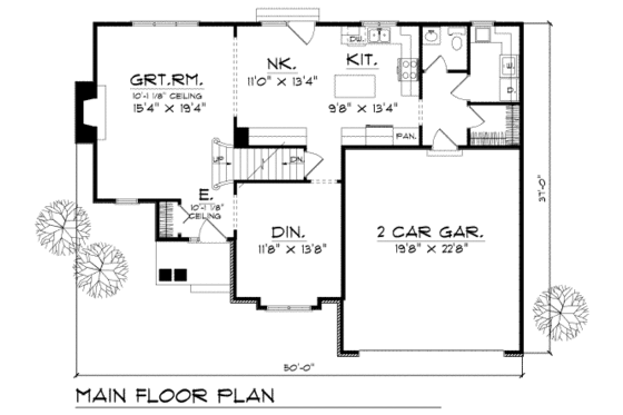 Floor Plan - Main Floor for Traditional House Plan #70-278 - 4 bed, 2.5 bath