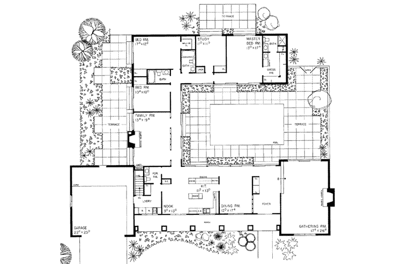 House Blueprint - Floor Plan - Main Floor for Ranch House Plan #72-202 - 3 bed, 3.5 bath