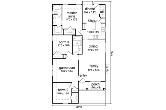 Floor Plan - Main Floor for Cottage House Plan #84-495 - 3 bed, 2 bath