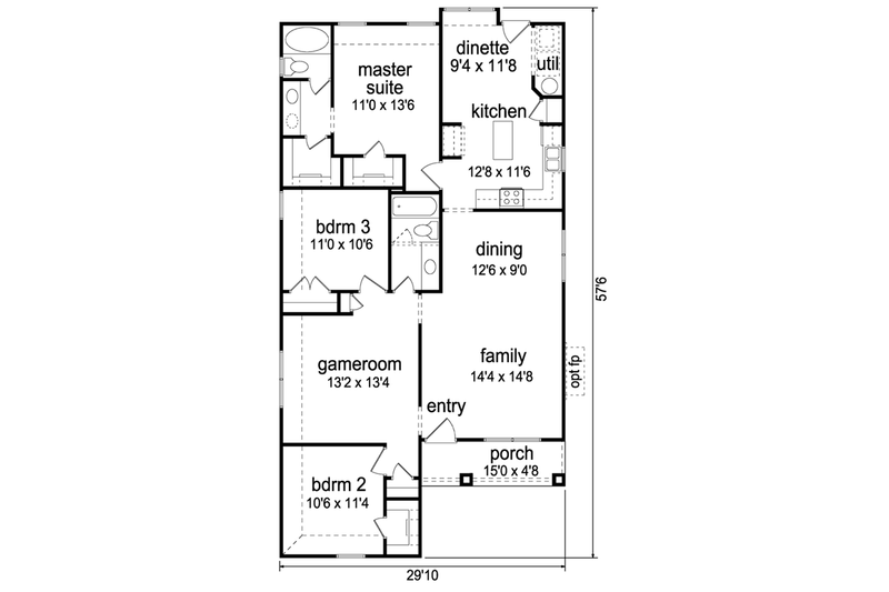 Home Plan - Floor Plan - Main Floor for Cottage House Plan #84-495 - 3 bed, 2 bath