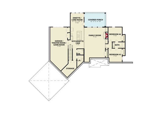Architectural House Design - Ranch Floor Plan - Lower Floor Plan #54-498