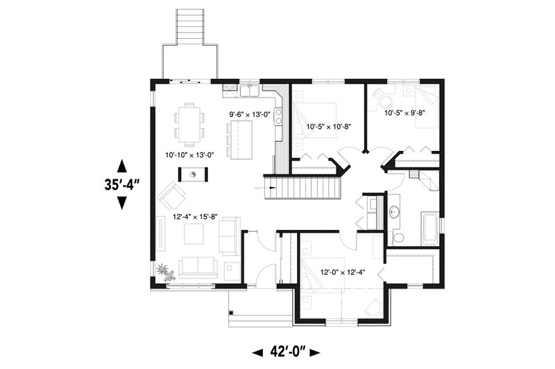 Dream House Plan - Floor Plan - Main Floor for Craftsman House Plan #23-2666 - 3 bed, 1 bath