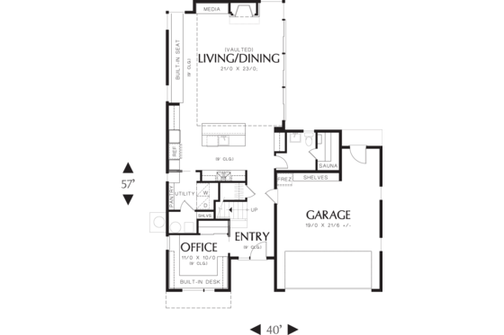 Floor Plan - Main Floor for Modern House Plan #48-571 - 2 bed, 2.5 bath