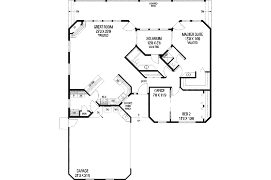 Floor Plan - Main Floor for Ranch House Plan #60-622 - 2 bed, 2 bath