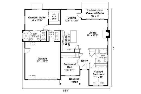 Floor Plan - Main Floor for Ranch House Plan #124-1161 - 3 bed, 2 bath