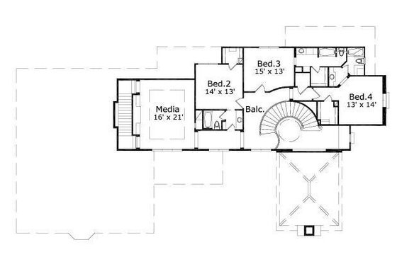 Floor Plan - Upper Floor for European House Plan #411-503 - 4 bed, 3.5 bath