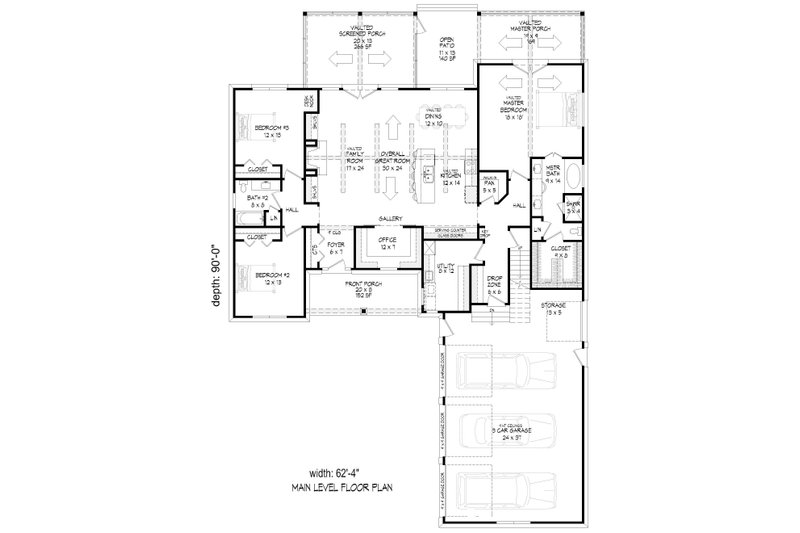 Architectural House Design - Floor Plan - Main Floor for Country House Plan #932-1015 - 3 bed, 2 bath