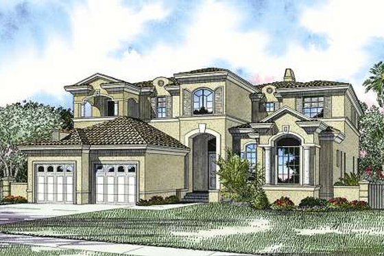 Exterior - Front Elevation for Mediterranean House Plan #420-163 - 5 bed, 6.5 bath