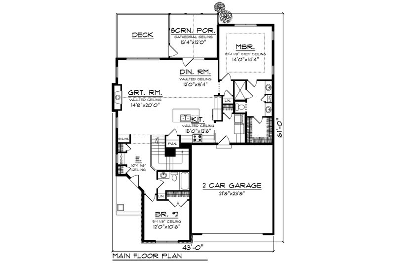 House Plan Design - Floor Plan - Main Floor for Craftsman House Plan #70-1263 - 2 bed, 2 bath