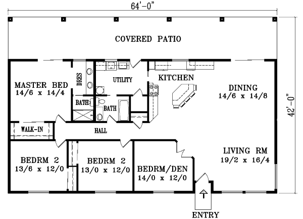 Adobe / Southwestern Floor Plan - Main Floor Plan #1-1407