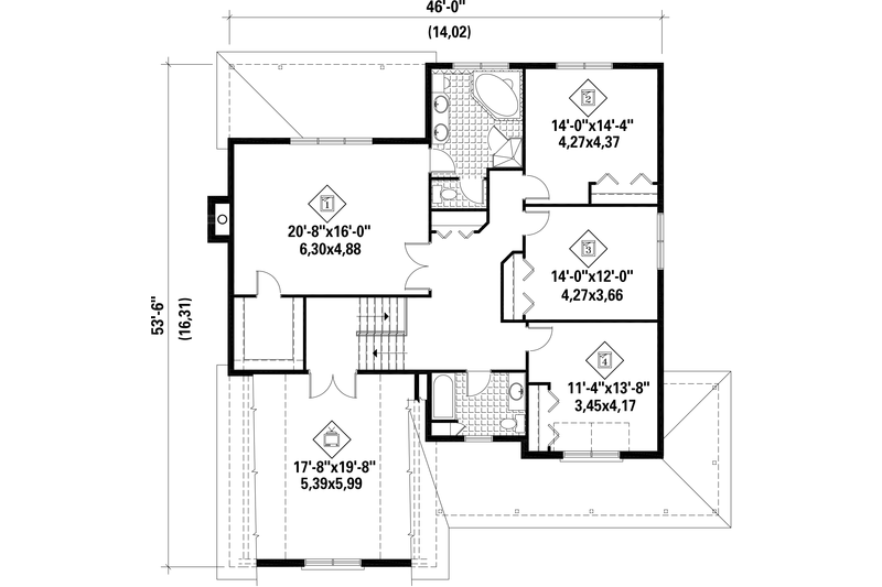 Architectural House Design - Floor Plan - Upper Floor for Country House Plan #25-4684 - 4 bed, 2 bath