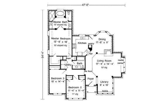 Floor Plan - Main Floor for European House Plan #410-316 - 3 bed, 2 bath