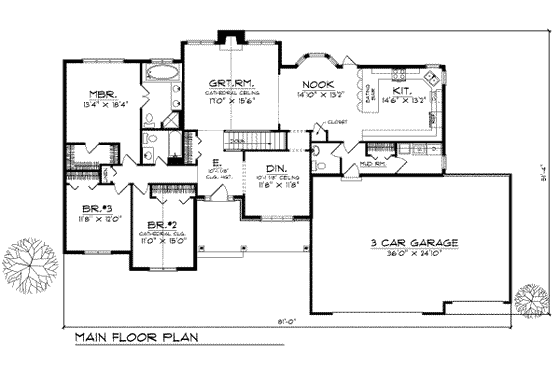 Floor Plan - Main Floor for Traditional House Plan #70-282 - 3 bed, 2.5 bath