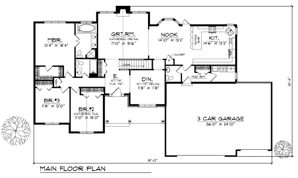 House Blueprint - Traditional Floor Plan - Main Floor Plan #70-282
