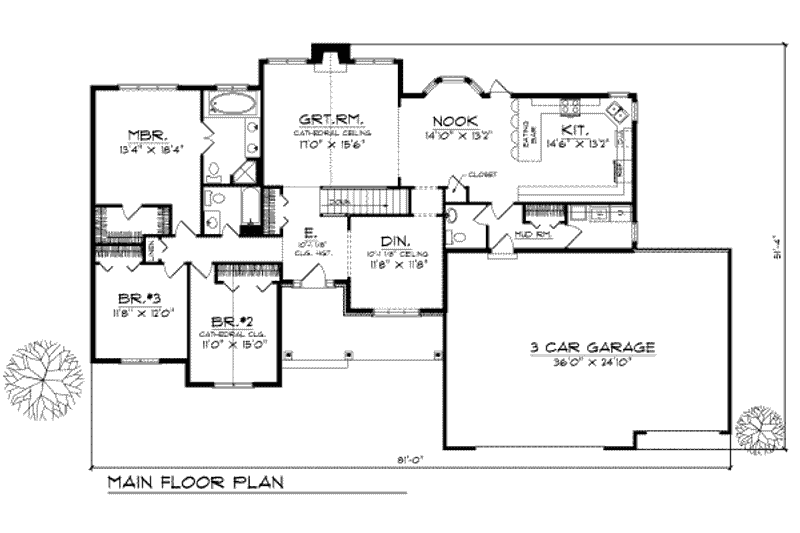 House Plan Design - Floor Plan - Main Floor for Traditional House Plan #70-282 - 3 bed, 2.5 bath
