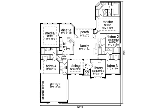 Floor Plan - Main Floor for European House Plan #84-486 - 4 bed, 3 bath