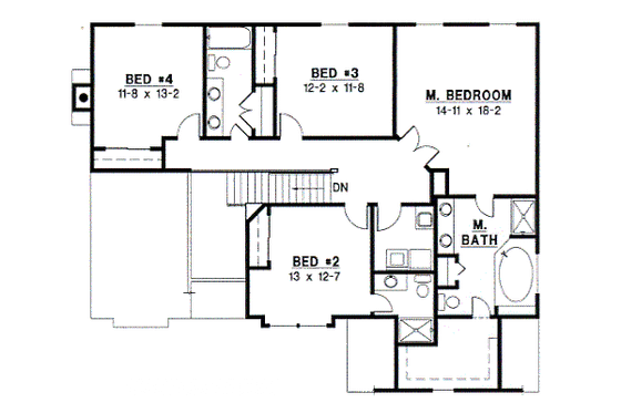 Floor Plan - Upper Floor for Traditional House Plan #67-526 - 4 bed, 3.5 bath