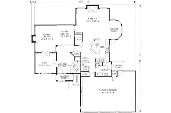 Floor Plan - Main Floor for Traditional House Plan #53-343 - 3 bed, 2.5 bath