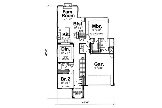 Floor Plan - Main Floor for Country House Plan #20-1211 - 2 bed, 2 bath